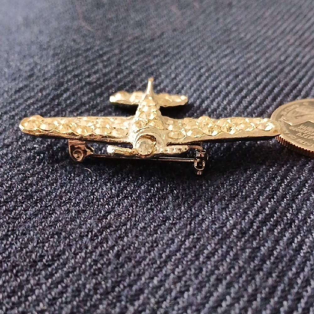 Crystal Rhinestone Airplane Brooch Pin - Picture 2 of 4